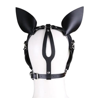 Bakifrån av Häst Huvudmasken i svart läder, med stora spetsiga öron och spännband – perfekt för att komplettera ditt Nezababy-cosplay.