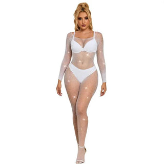 Vit Fishnet Bodystocking med Diamanter