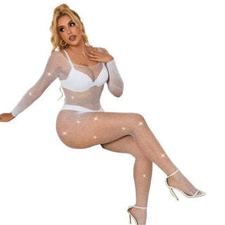 Vit Fishnet Bodystocking med Diamanter